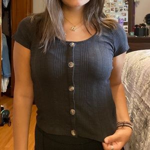 American Eagle Women’s Grey Tee w/ Buttons